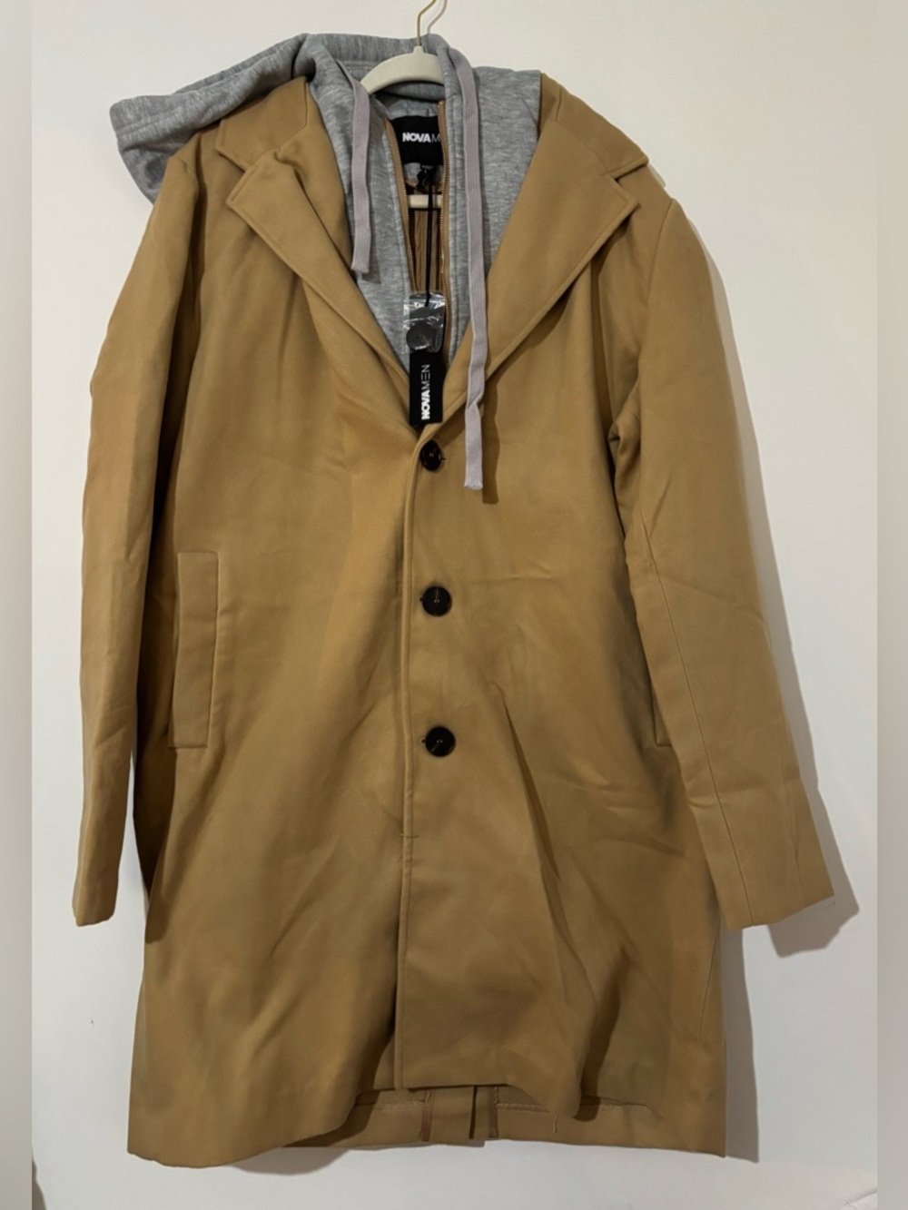 Fashion Nova Tan Trench Coat with Gray Hooded Layer